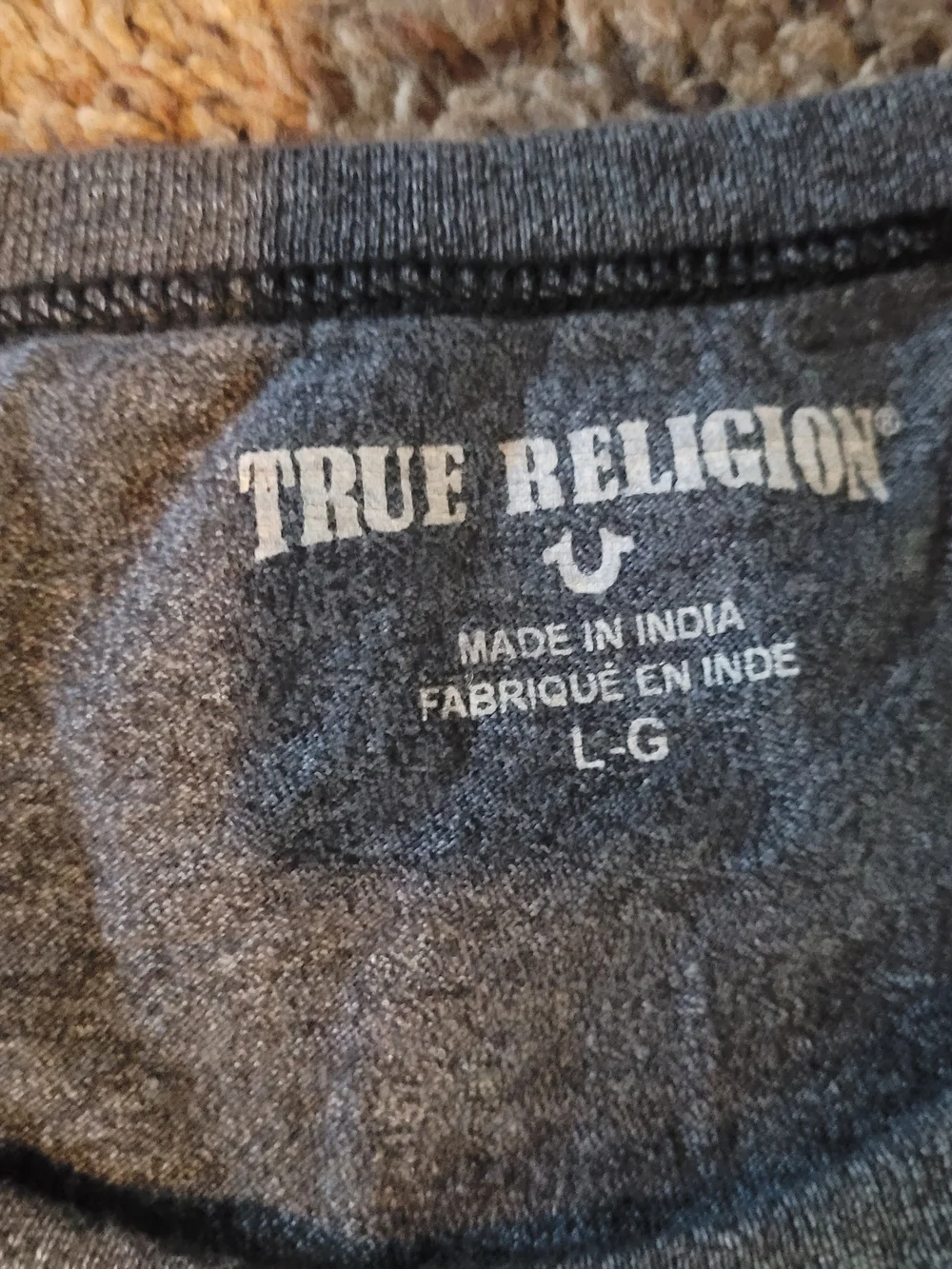 True Religion Men's Long Sleeve Crew Tee - Charcoal Gray with White Logo